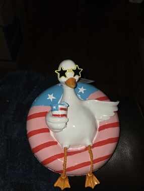 Patriotic Duck Figurine with Star Sunglasses